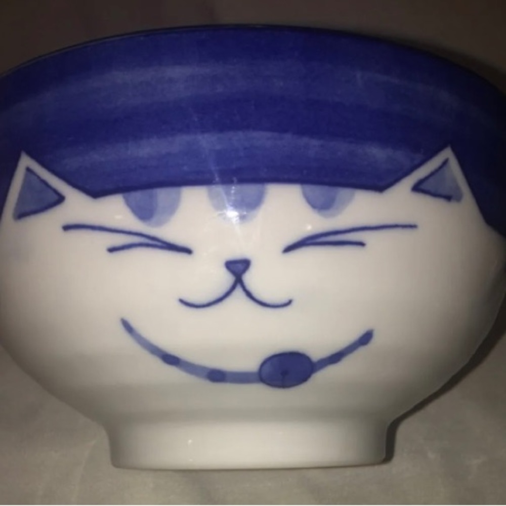 Imari Japanese High End Porcelain Bowl Smiling Lucky Kitty Pattern